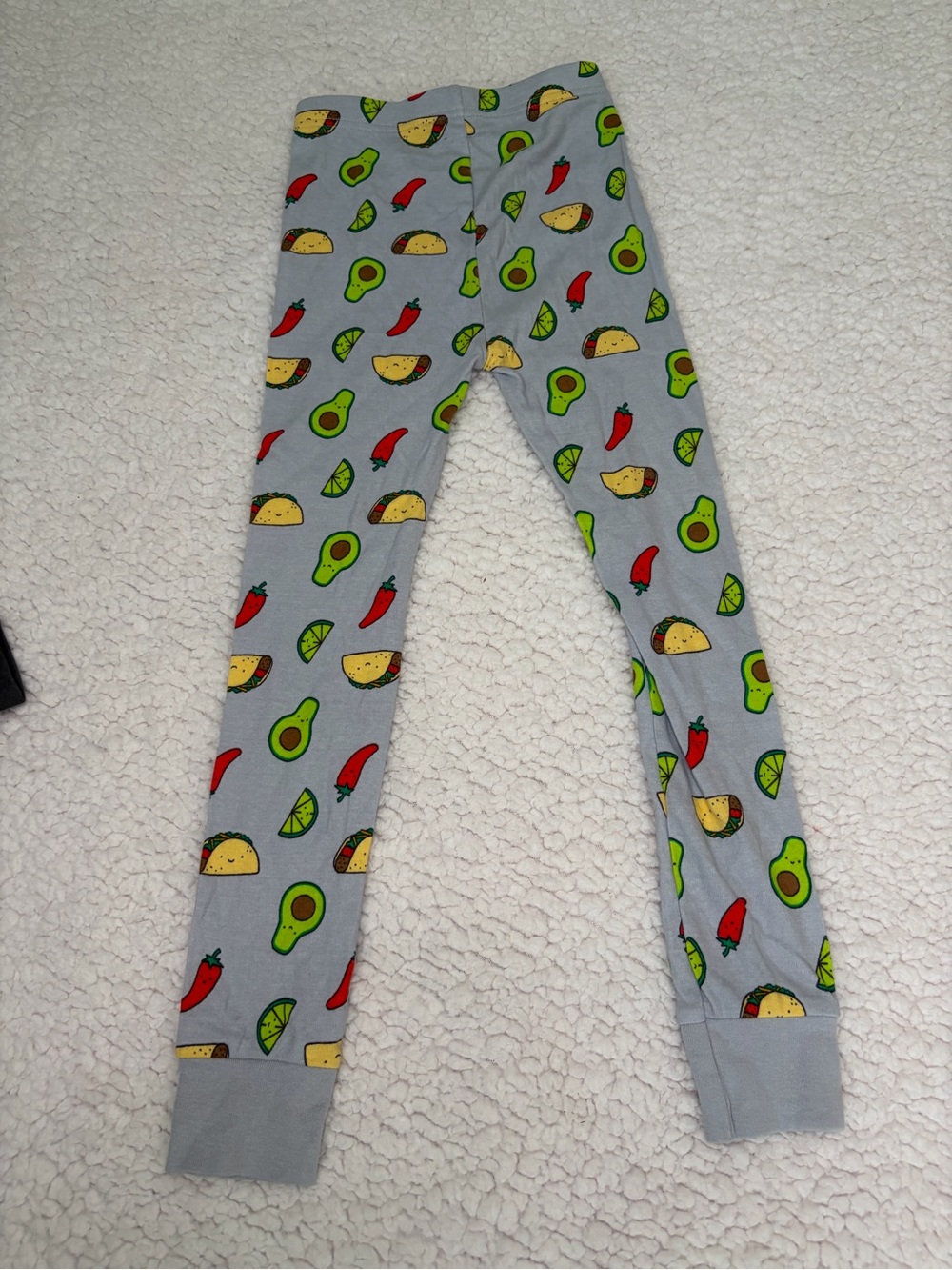 Kids Gray Leggings with Avocado & Taco Print